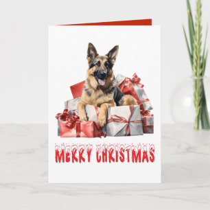 Carte Mignonne berger allemand Chien chiot Joyeux Noël