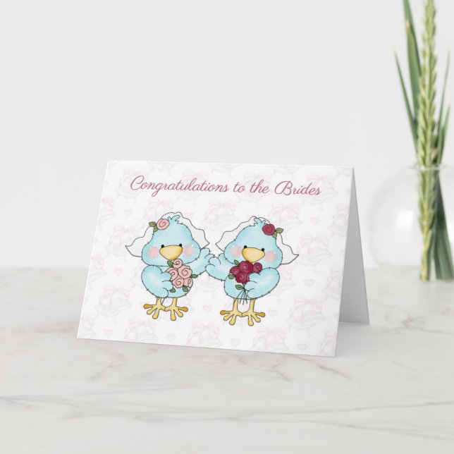 Carte Mignonne Bride Birds, Lesbian Mariage Félicitation (Devant)