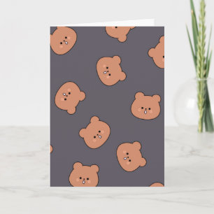 Carte Mignonne Brown Teddy Ours Face Motif Bleu foncé
