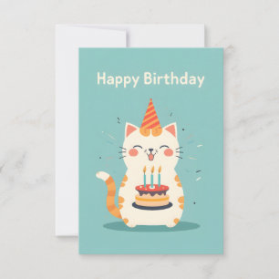 Carte Mignonne chat portant un gâteau d'anniversaire