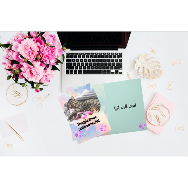 Carte Mignonne Chat Snuggle Time Get Well (Créateur téléchargé)