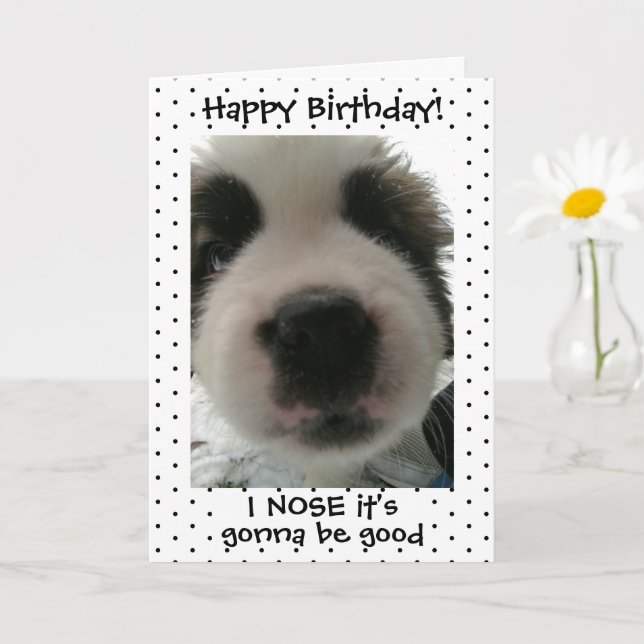 Carte Mignonne chiot Je Noire son Anniversaire Poka poin (Petite plante)
