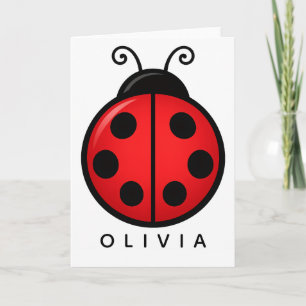 Carte Mignonne coccinelle rouge avec nom personnalisé -