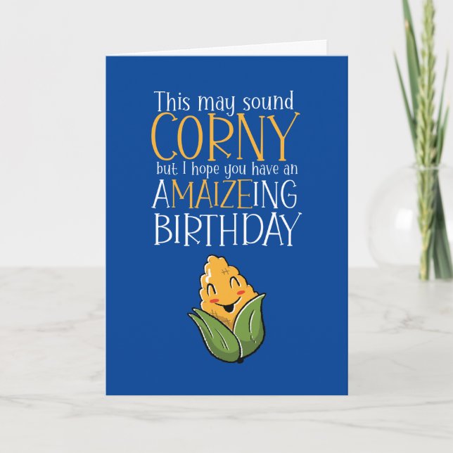 Carte Mignonne Corny Maïs Maize Pun Amusant Anniversaire (Devant)