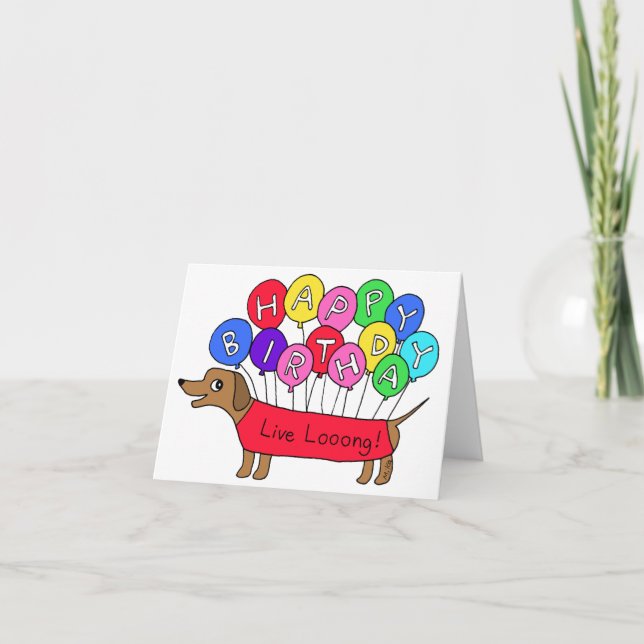 Carte Mignonne Dachshund Weiner Chien avec Balloon Anniv (Devant)