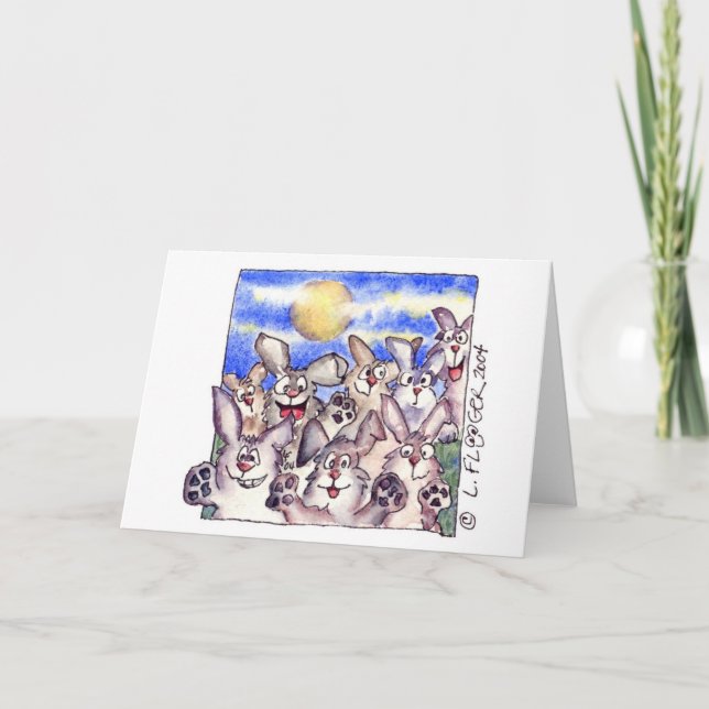 Carte mignonne de Pleine lune de lapin de bande (Devant)