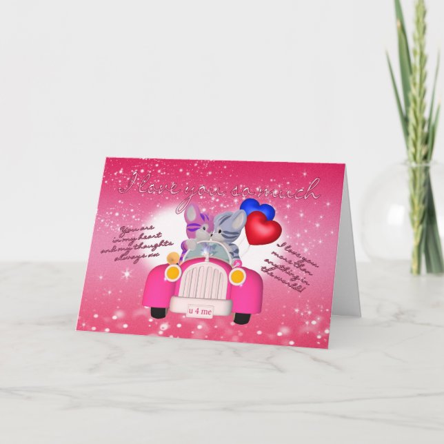 Carte mignonne de Saint-Valentin de chat dans peu (Devant)