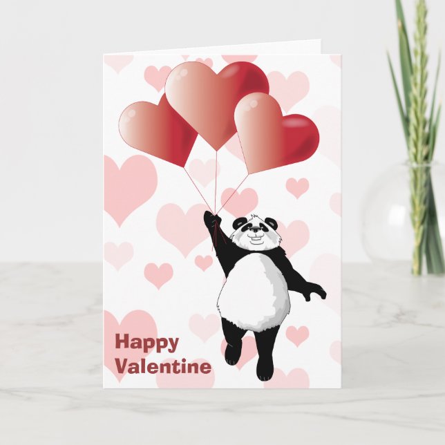 Carte mignonne de Valentine de panda et de ballons (Devant)
