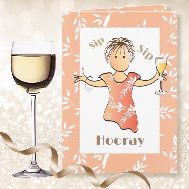 Carte Mignonne Drôle Femme Cartoon Vin Toast Anniversair (Créateur téléchargé)