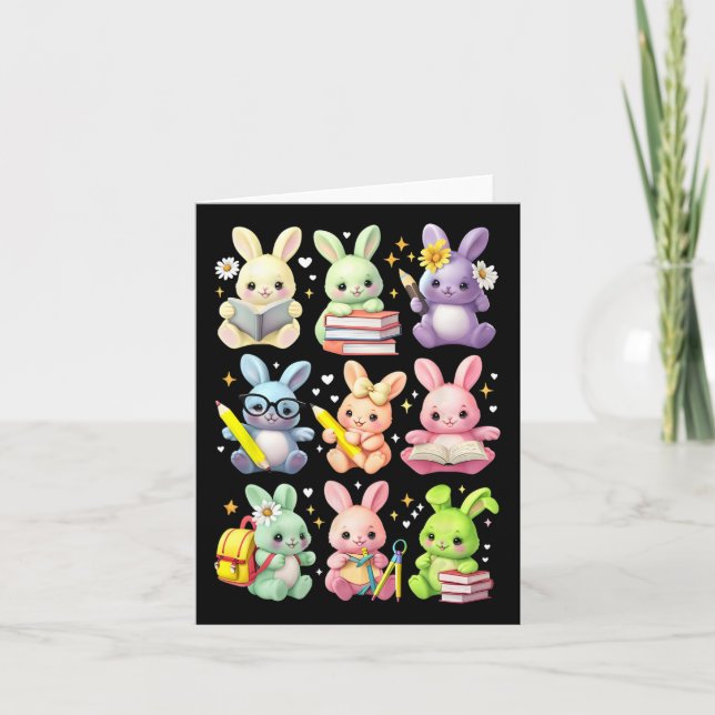 Carte Mignonne Enseignant Lapin Lapin Lecture Bunnies Pâ (Devant)