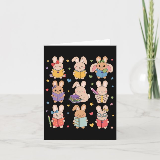 Carte Mignonne Enseignant Lapin Lapin Lecture Bunnies Pâ (Devant)