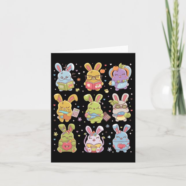 Carte Mignonne Enseignant Lapin Lapin Lecture Bunnies Pâ (Devant)
