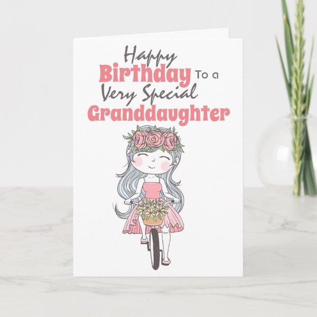 Carte Mignonne fille à vélo spécial petite-fille (Devant)