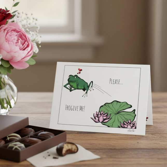 Carte Mignonne Froggy Prière S'Il Vous Plaît Me Pardonne (Please Frogive Me Romance Forgiveness Cards to Say Sorry for Husband or Wife. Cute Frog Illustration)