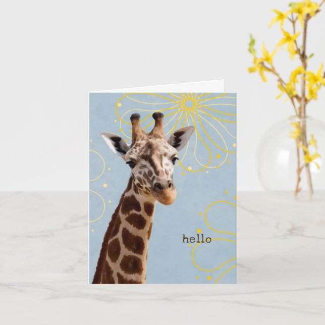 Carte mignonne girafe jaunty simple bonjour penser à vou (Fleur jaune)