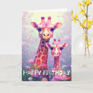 Carte Mignonne Giraffe Mère & Fille   Joyeux anniversair