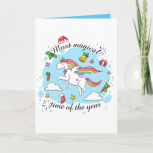 Carte Mignonne heure magique Noël Unicorne