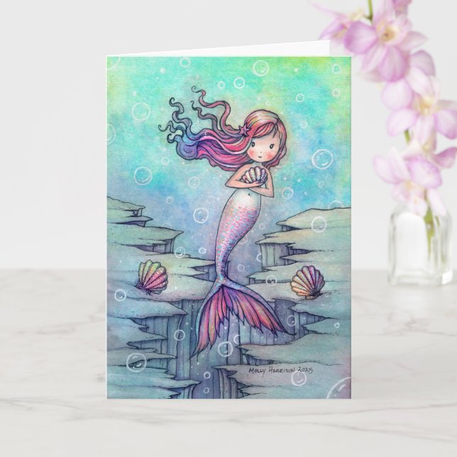 Carte Mignonne Imaginaire Sirène Art Toutes les Occasion (Orchidée)