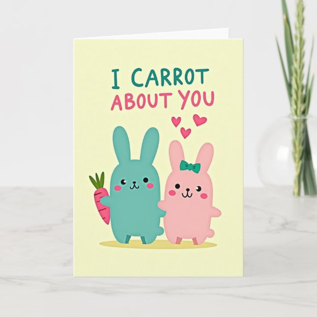 Carte mignonne 'Je carotte pour toi' (Devant)