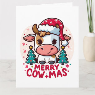 Carte Mignonne "Joyeux Noël" vache de Noël