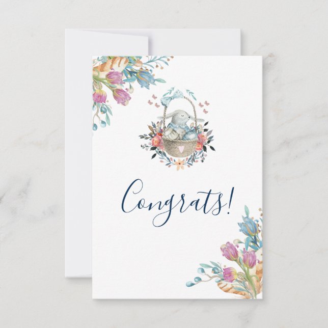 Carte Mignonne lapin dans un panier avec des oeufs et de (Devant)