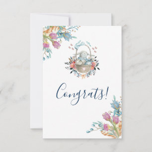 Carte Mignonne lapin dans un panier avec des oeufs et de