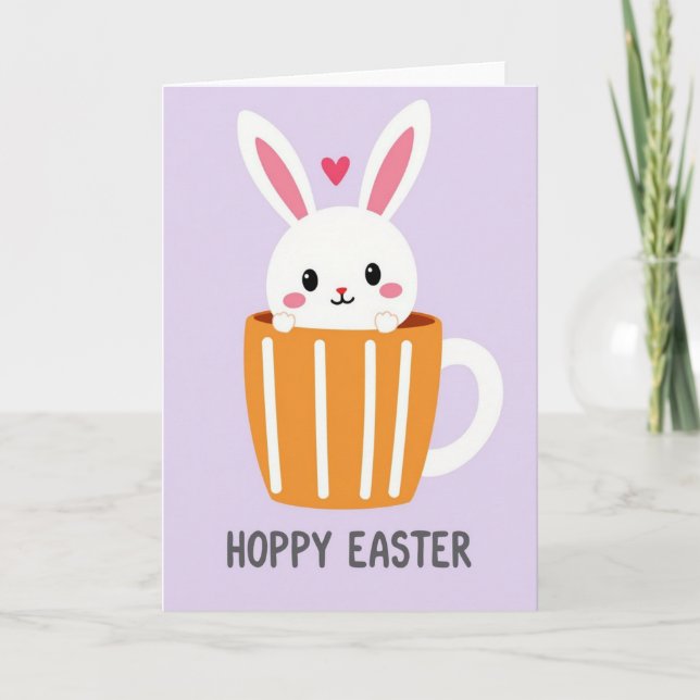 Carte Mignonne Lapin Dans Une Tasse (Devant)