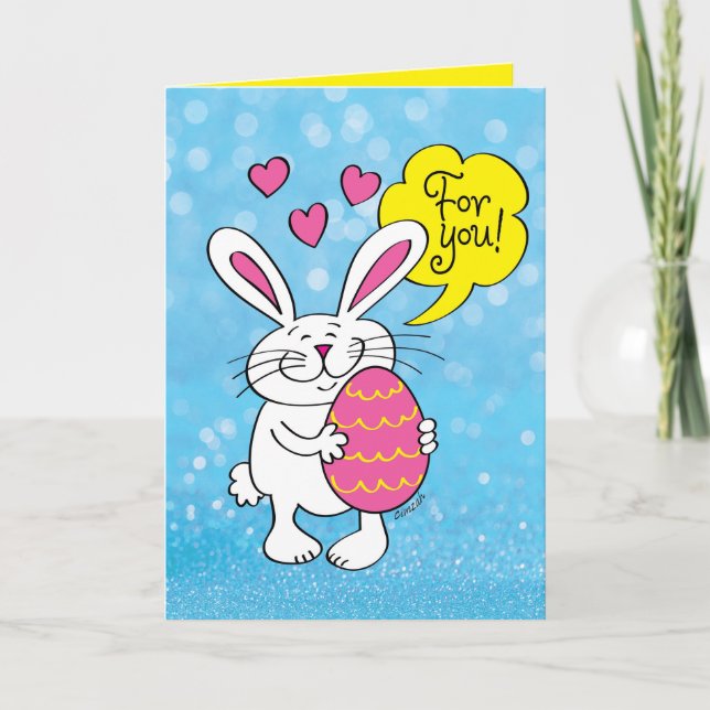 Carte Mignonne Lapin De Pâques Avec Gros Dessin D'Oeuf D (Devant)