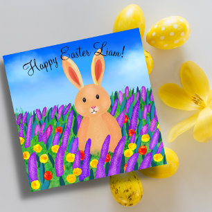 Carte Mignonne lapin de Pâques dans les fleurs