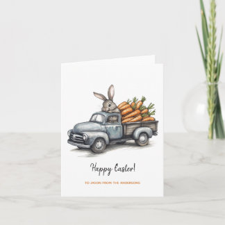 Carte Mignonne lapin de Pâques en camion vintage rustiqu