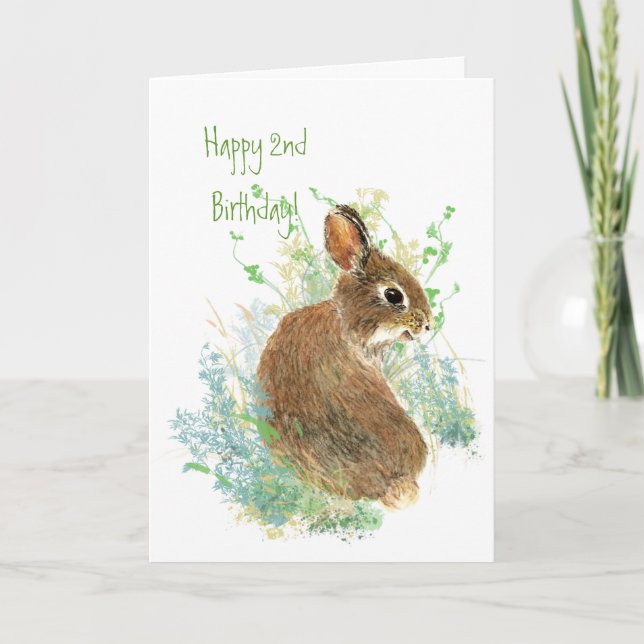 Carte Mignonne lapin lapin animal de 2e anniversaire de  (Devant)