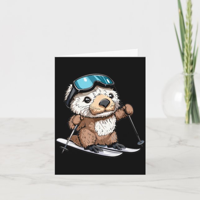 Carte Mignonne loutre de mer en ski  (Devant)