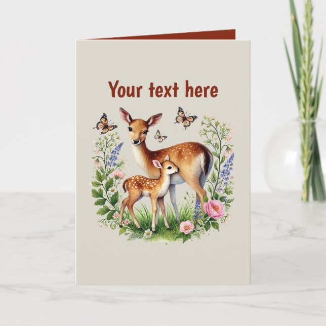 Carte Mignonne maman bébé cerf personnalisable (Devant)