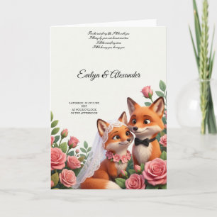 Carte Mignonne mariée renard et marié rose floral blush