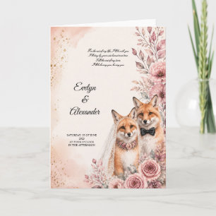 Carte Mignonne Mariée Renard et Marié Rose Pâle Floral O