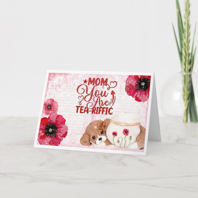 Carte Mignonne Mère Anniversaire Thé Lover Chien Floral (Devant)