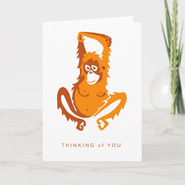 Carte Mignonne ORANGUTAN - Penser à vous - Animaux (Devant)