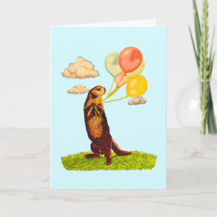 Carte Mignonne Otter avec ballons Illustré Anniversaire