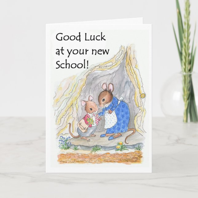 Carte Mignonne Petite Souris Bonne chance Nouvelle École (Devant)