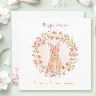 Carte Mignonne première fille de Pâques lapin floral Pâq