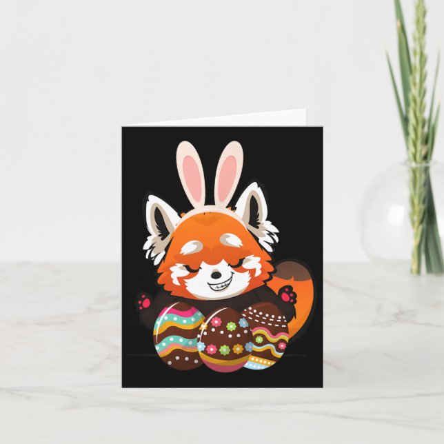 Carte Mignonne Rouge Panda Oreilles de lapin de Pâques (Devant)