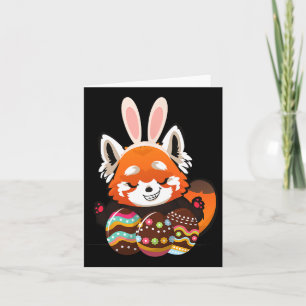Carte Mignonne Rouge Panda Oreilles de lapin de Pâques