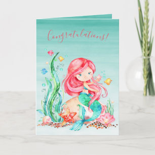 Carte Mignonne sirène d'aquarelle sous le Baby shower ma