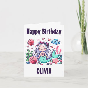Carte Mignonne sirène de dessin personnalisé Anniversair