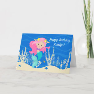 Carte Mignonne Sirène Joyeux anniversaire Personnalisé E