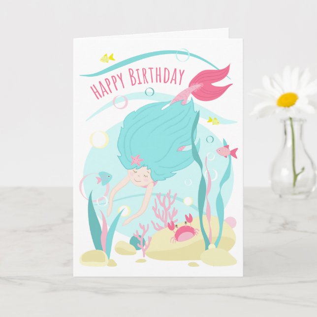 Carte Mignonne Sirène Plongée Sous La Mer (Petite plante)