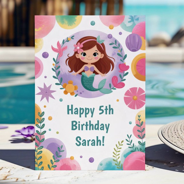 Carte Mignonne sirène violette personnalisée Anniversair (Créateur téléchargé)