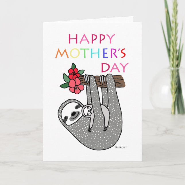 Carte Mignonne Sloth Maman Bébé Joyeux Fête des Mères Ar (Devant)