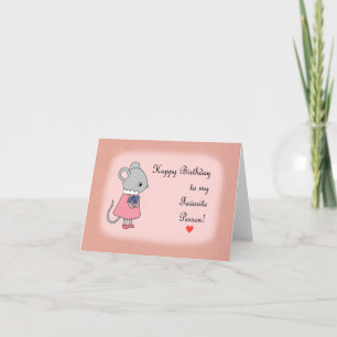 Carte Mignonne souris avec fleurs Favoris personne Anniv