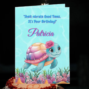 Carte Mignonne Sous La Mer Florale Tortue De Mer Anniver
